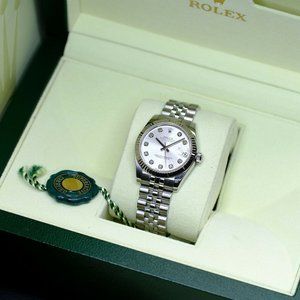 WOMEN'S DATEJUST FACTORY SILVER DIAMOND DIAL FLUTED BEZEL 178274 WHITE GOLD 31MM